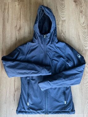 Spyder Women’s Fleece-Lined Softshell Hooded Jacket XXS Navy EUC